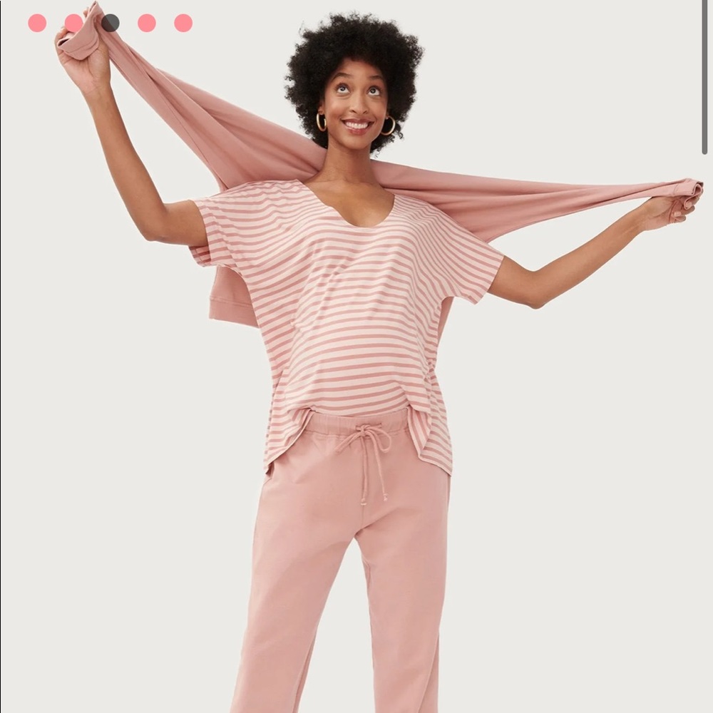 NWT Size 0 Hatch Maternity Perfect Vee Tee in Blush/Clay Stripes